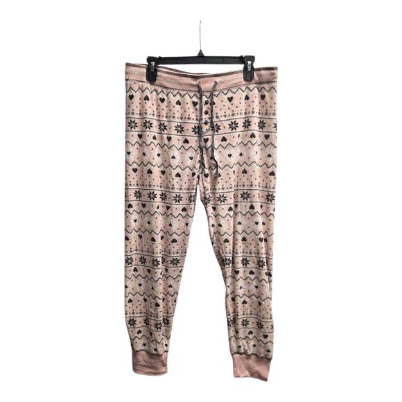 PJ Salvage Pink Velour Snowflake Hearts Lounge Pants M - Picture 1 of 5